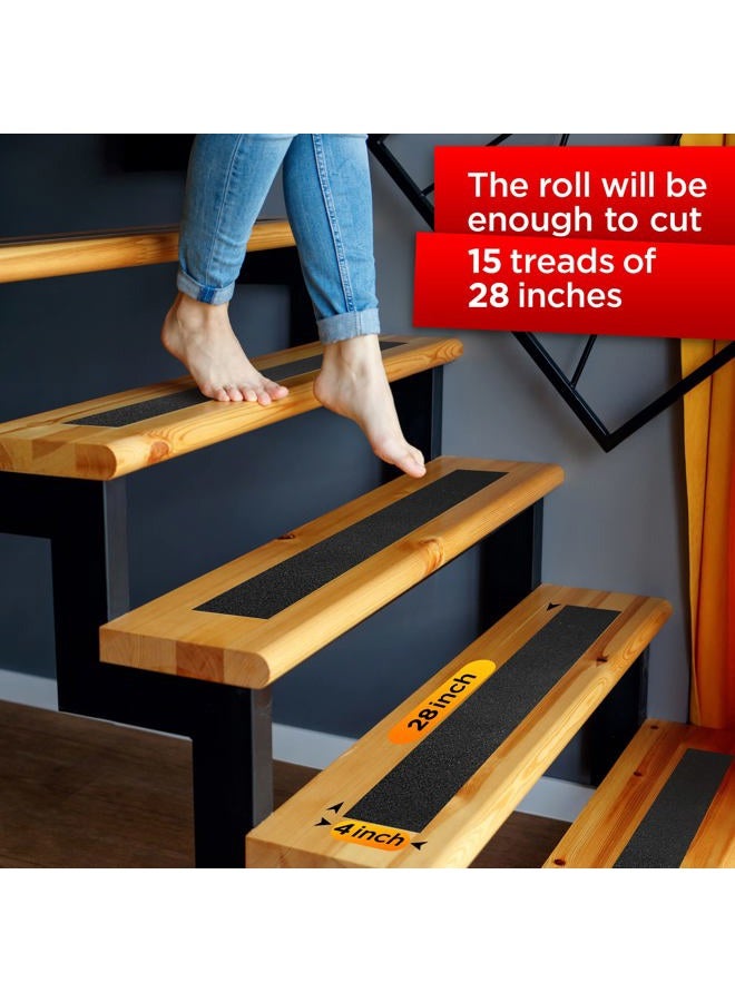 Trazon Grip Tape - Heavy Duty Anti Slip Tape for Stairs Outdoor/Indoor Waterproof 4Inch x 35Ft Safety Non Skid Roll for Stair Steps Ramp Traction Tread Staircases Grips Adhesive Non Slip Strips Walk Black - Image 3