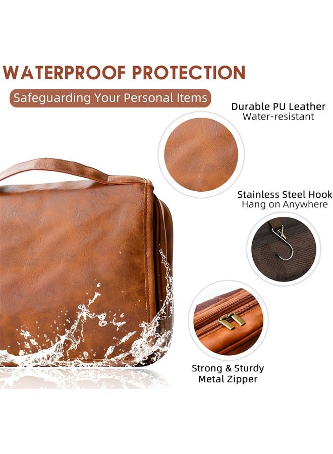 3-in-1 Hanging Toiletry Bag, Waterproof PU Leather Dopp Kit Shaving Bag, Travel Essential for Men, Father's Day Gift Custom Groomsmen Gifts  (Brown) - Image 3