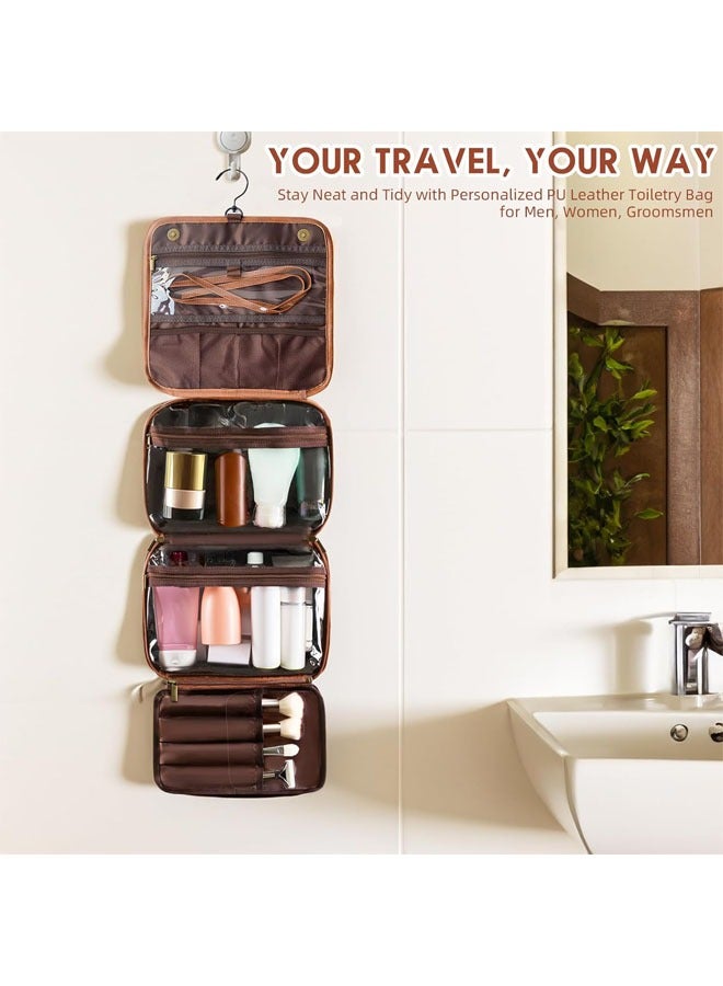 3-in-1 Hanging Toiletry Bag, Waterproof PU Leather Dopp Kit Shaving Bag, Travel Essential for Men, Father's Day Gift Custom Groomsmen Gifts  (Brown) - Image 4