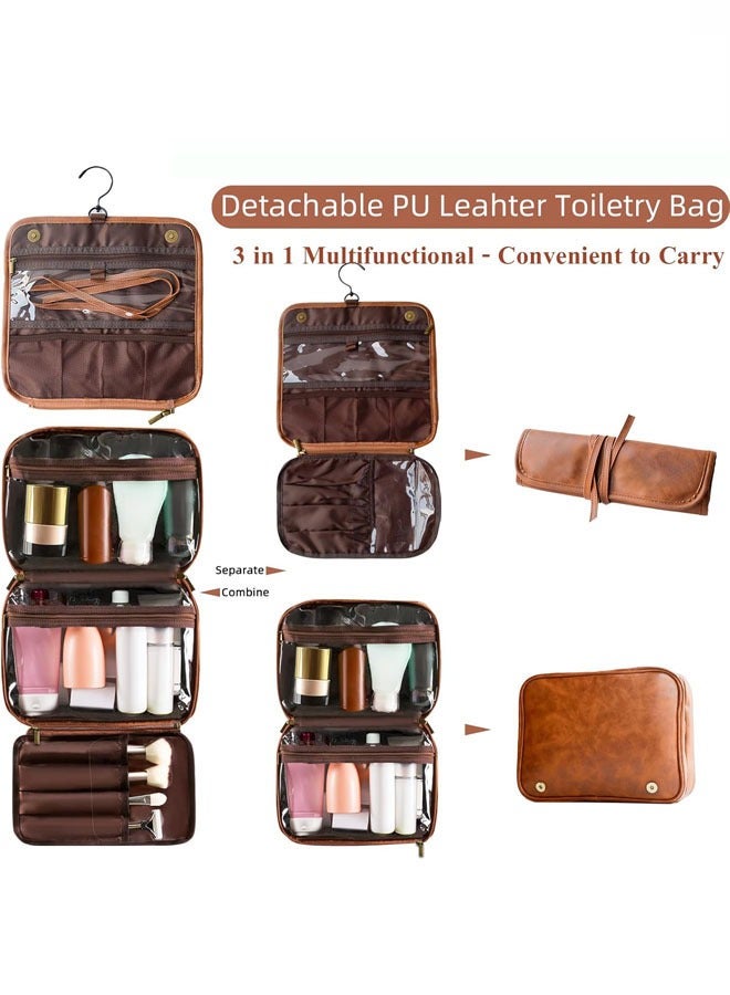 3-in-1 Hanging Toiletry Bag, Waterproof PU Leather Dopp Kit Shaving Bag, Travel Essential for Men, Father's Day Gift Custom Groomsmen Gifts  (Brown) - Image 2