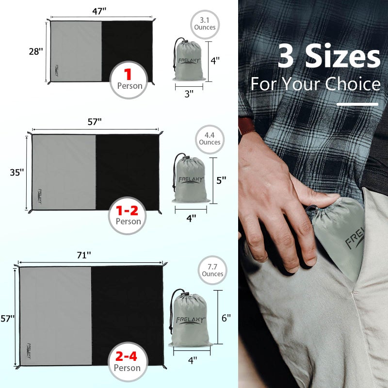 Frelaxy Pocket Picnic Blanket, Waterproof Sandproof Beach Mat, Compact Camping Tarp for Festivals, Hiking, Travel, Outdoor Recreation (Grey, 28'' x 47'') - Image 2