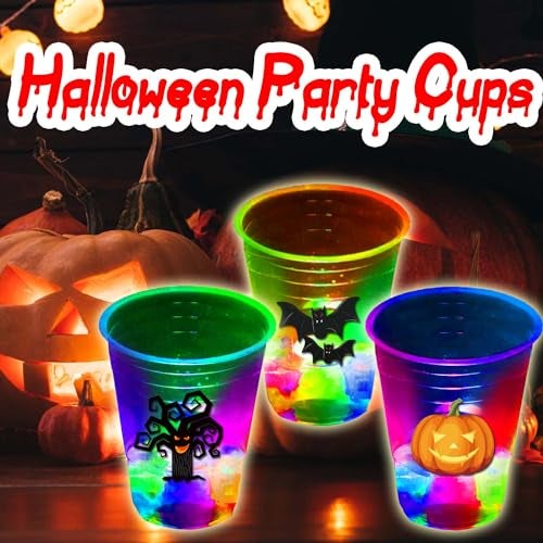 mishunyus 40 Pcs Glow in The Dark Halloween Party Cups - Pumpkin Bat Ghost Theme, Plastic Drinkware for Adults Party Supplies - Image 5
