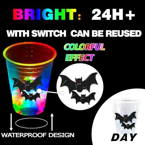 mishunyus 40 Pcs Glow in The Dark Halloween Party Cups - Pumpkin Bat Ghost Theme, Plastic Drinkware for Adults Party Supplies - Image 2