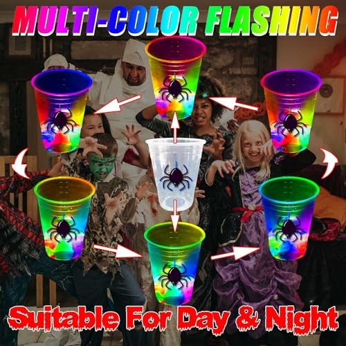 mishunyus 40 Pcs Glow in The Dark Halloween Party Cups - Pumpkin Bat Ghost Theme, Plastic Drinkware for Adults Party Supplies - Image 4