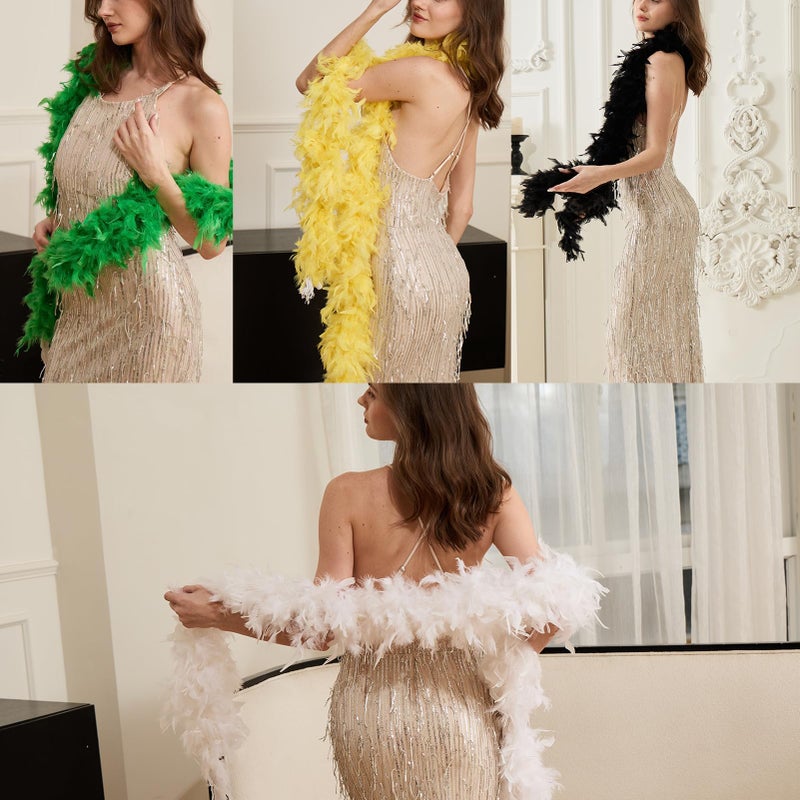 HAPPY FEATHER 2 Yards 120g Turkey Chandelle Feather Boa for DIY Craft,Party Dancing Dress Up, Halloween Decoration-Light Pink - Image 5