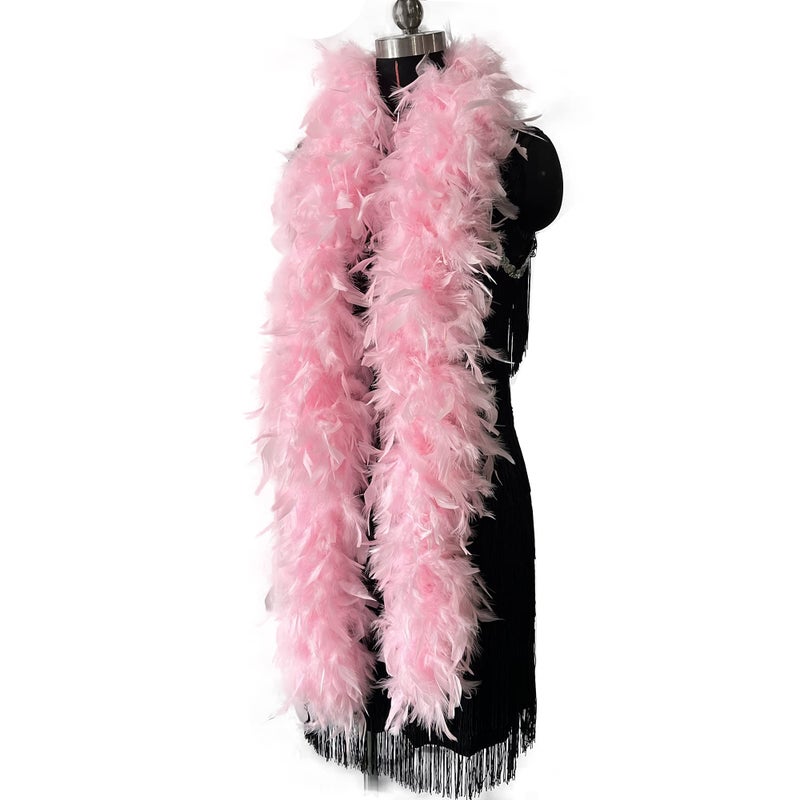 HAPPY FEATHER 2 Yards 120g Turkey Chandelle Feather Boa for DIY Craft,Party Dancing Dress Up, Halloween Decoration-Light Pink - Image 1