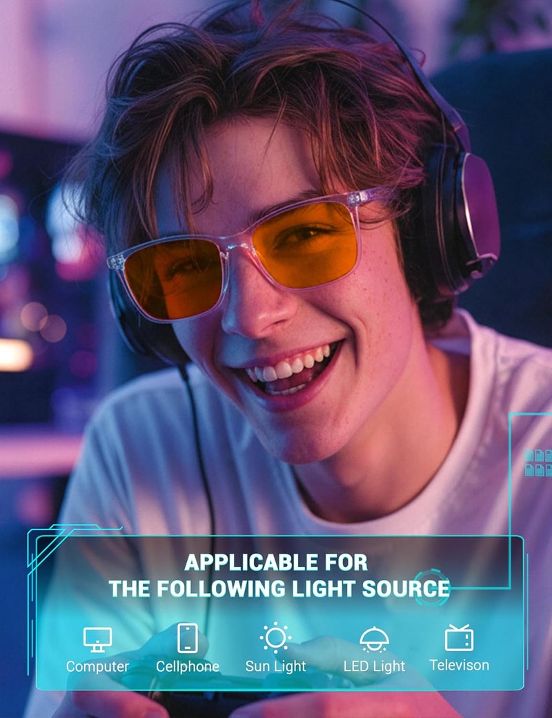 Sleep Glasses for Blue Green Light Blocking for Women Men - 2 Pack Amber Orange Lens for Computer Gaming - Dual AR Coating Lens - Screen Fatigue & UV Protection - Ideal Christmas Gift for Gamers - Image 2