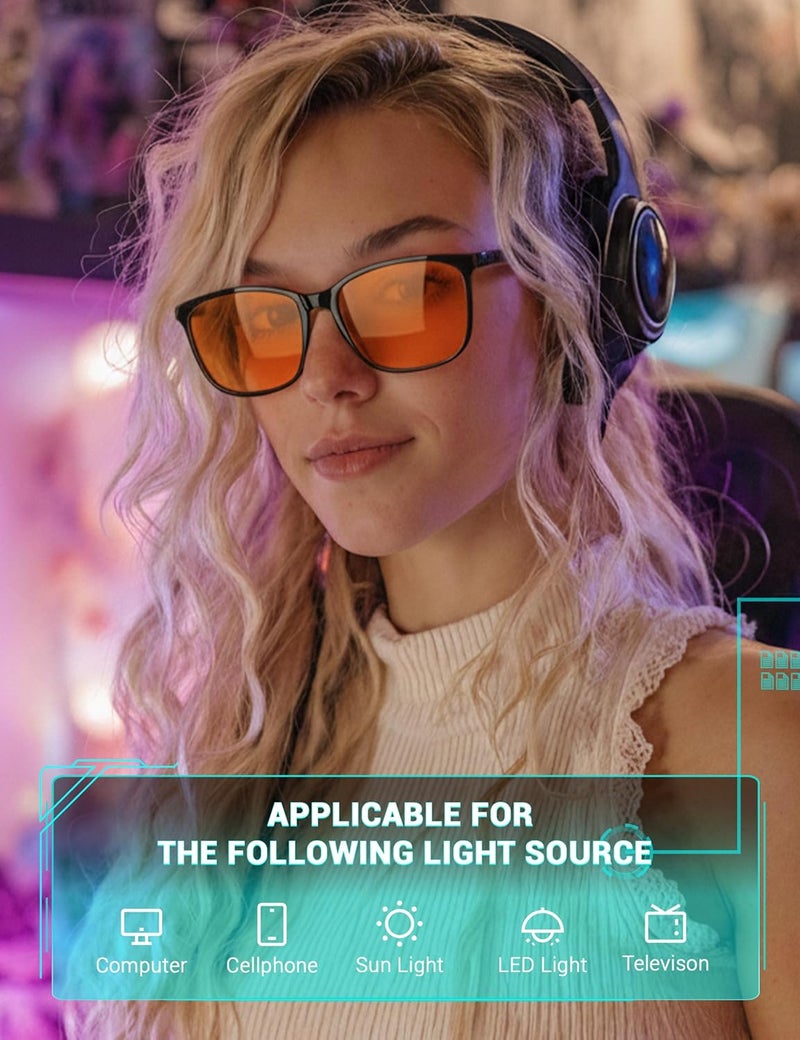 Sleep Glasses for Blue Green Light Blocking for Women Men - 2 Pack Amber Orange Lens for Computer Gaming - Dual AR Coating Lens - Screen Fatigue & UV Protection - Ideal Christmas Gift for Gamers - Image 3