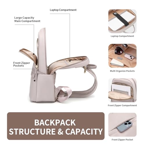 GOLF SUPAGS Laptop Backpack for Women Slim Computer Bag Work Travel College Backpack Purse Fits 15.6 Inch Notebook (Pinkish Gray) - Image 3