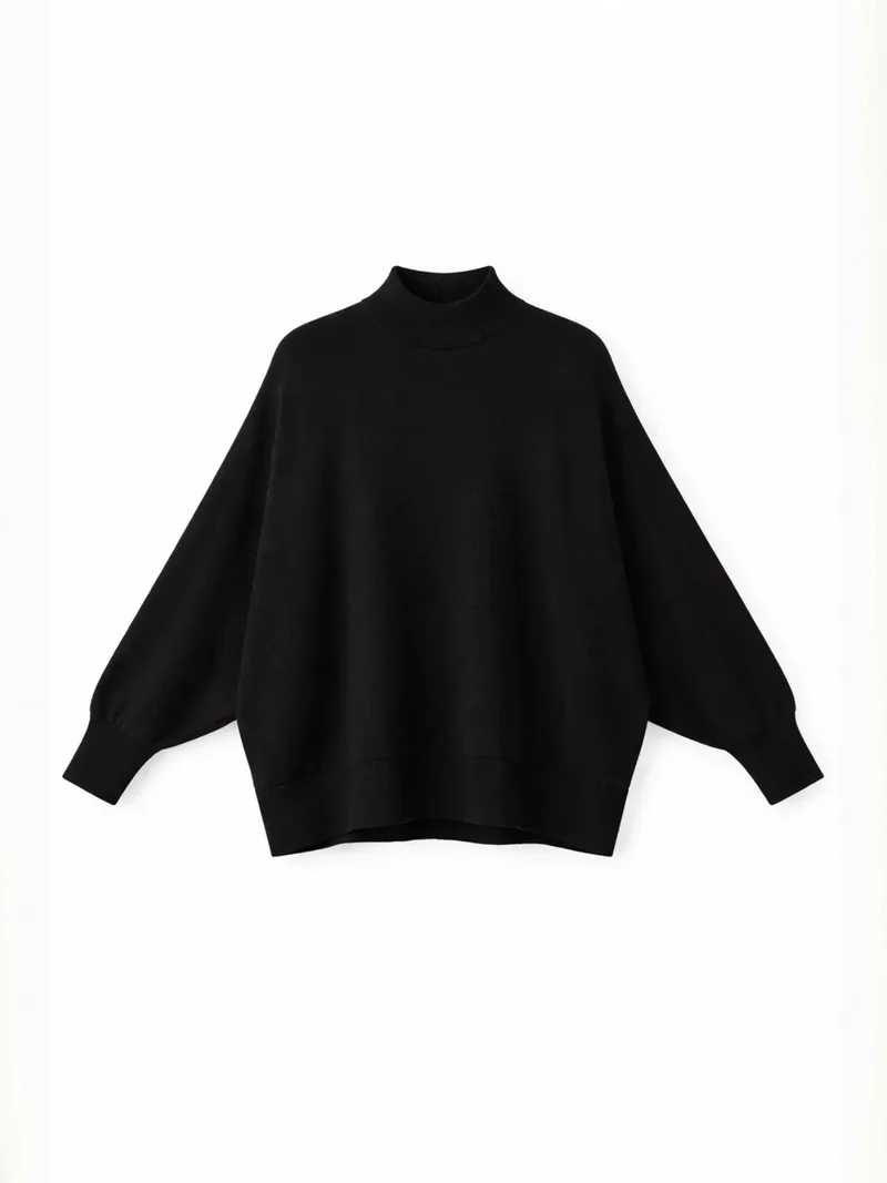 ميكسراي MIXRAY Oversized Ribbed Half Turtleneck Sweater