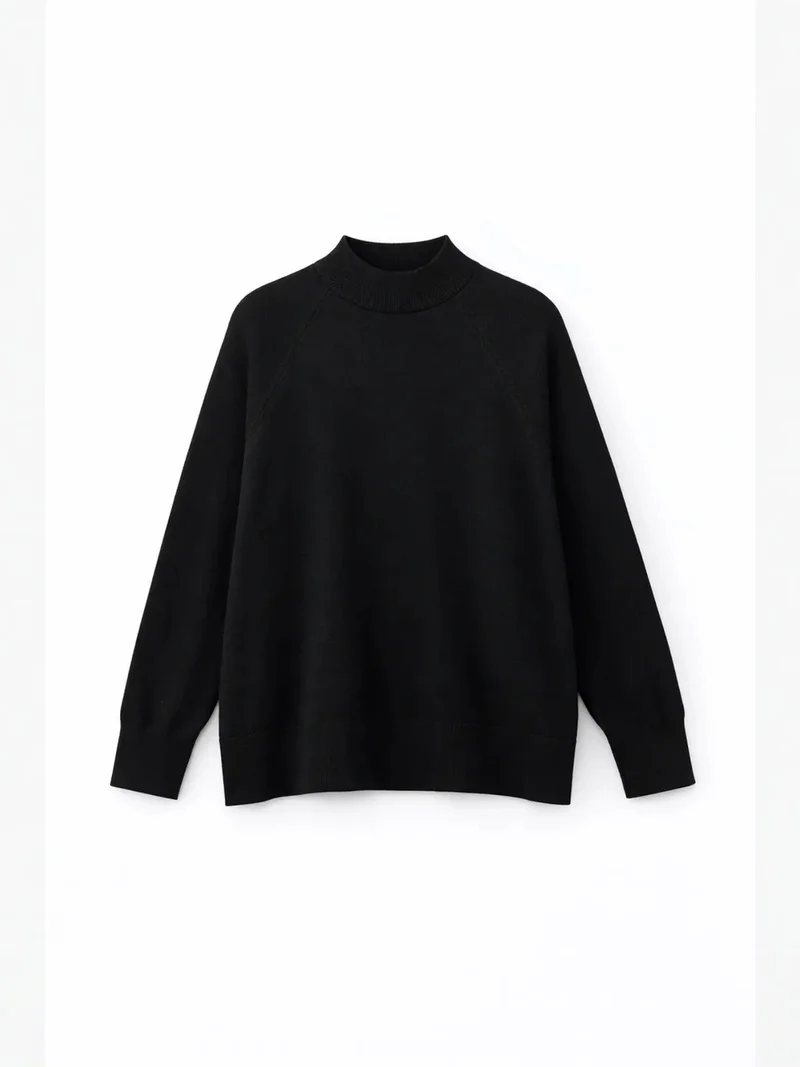 ميكسراي MIXRAY Oversized Ribbed Half Turtleneck Sweater