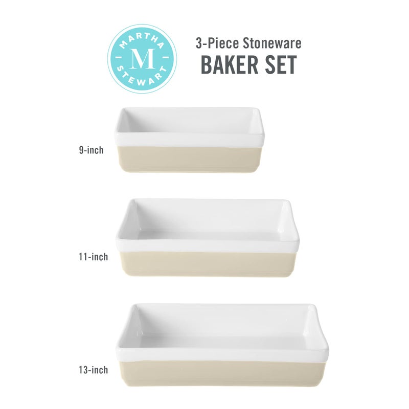 MARTHA STEWART 3-Piece Oven to Table Stoneware Bakeware Set â€“ Baking Dish & Casserole Set â€“ Grey â€“ Durable Oven-Safe Bakeware for Baking and Serving - Image 3