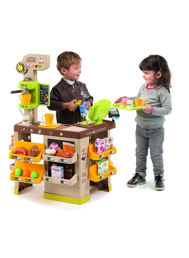 سموبي لعبة لعب الأدوار في مقهى 7600350232، 3 سنوات، 57 ملحقًا، ماكينة قهوة، ماكينة تسجيل المدفوعات النقدية، ارتفاع 89 سم - Image 1