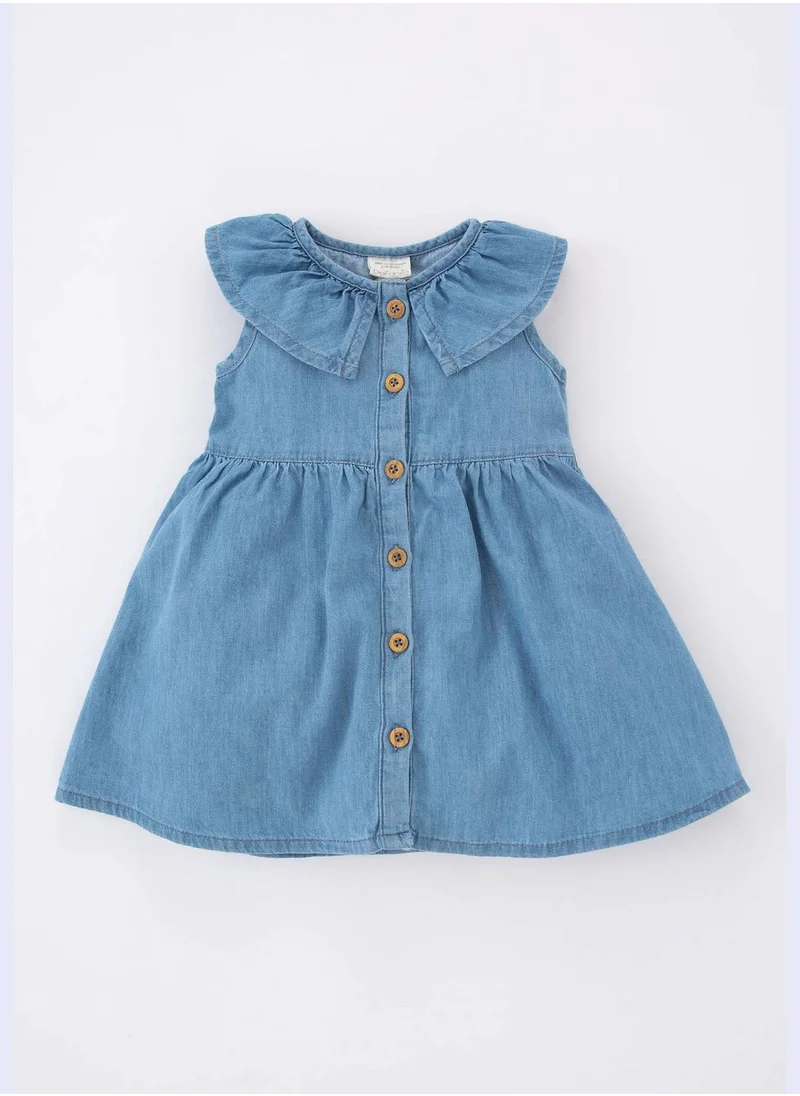 ديفاكتو BabyGirl Frill Neck Sleeveless Denim Dress