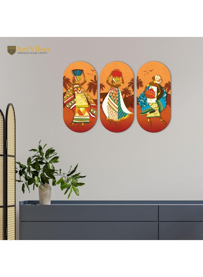 Artvibes African Women Dancing Wooden Wall Hanger for Home | Office | Living Room | Gift | Modern Decoration Items | Kitchen Wall Decor | Artworks (WH_9009N), Set of 3 - Image 3