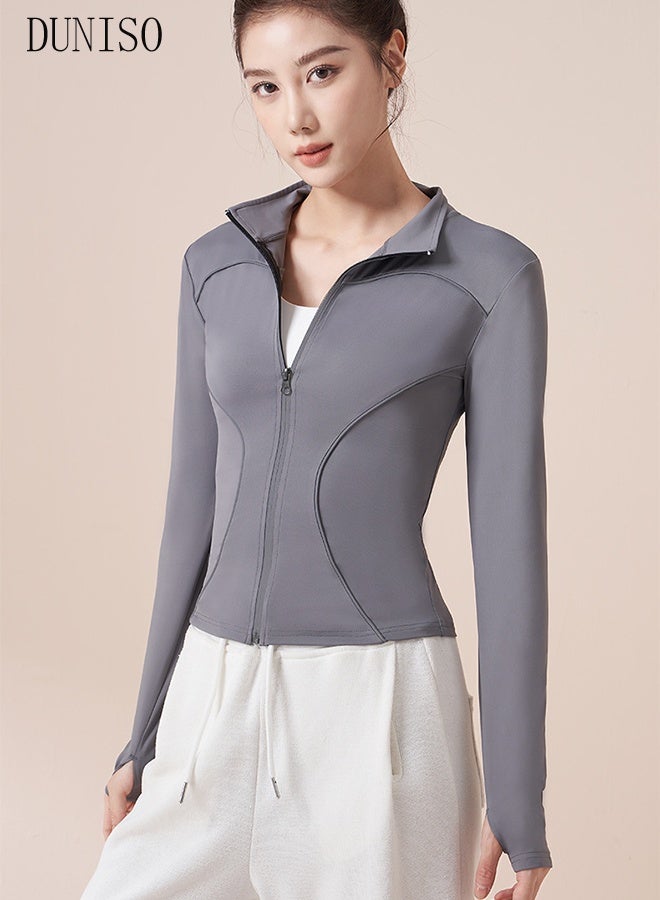 DUNISO Women's Yoga Clothes Long Sleeve Workout Shirts Half Zip Pullover Sweatshirt Athletic Cropped Tops Running Jacket Women's Cycling Jersey Suit Long Sleeve Mountain Bike Road Bicycle Shirt Pants Breathable Biking Outfit Quick Dry Bib for Outdoor Sports  - Image 3