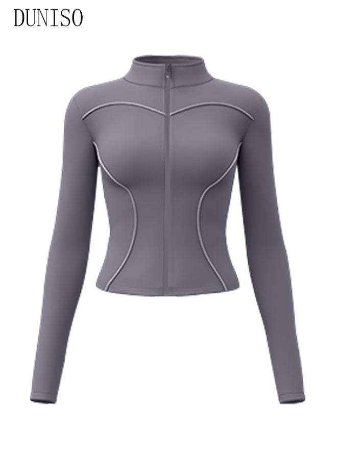 DUNISO Women's Yoga Clothes Long Sleeve Workout Shirts Half Zip Pullover Sweatshirt Athletic Cropped Tops Running Jacket Women's Cycling Jersey Suit Long Sleeve Mountain Bike Road Bicycle Shirt Pants Breathable Biking Outfit Quick Dry Bib for Outdoor Sports  - Image 4