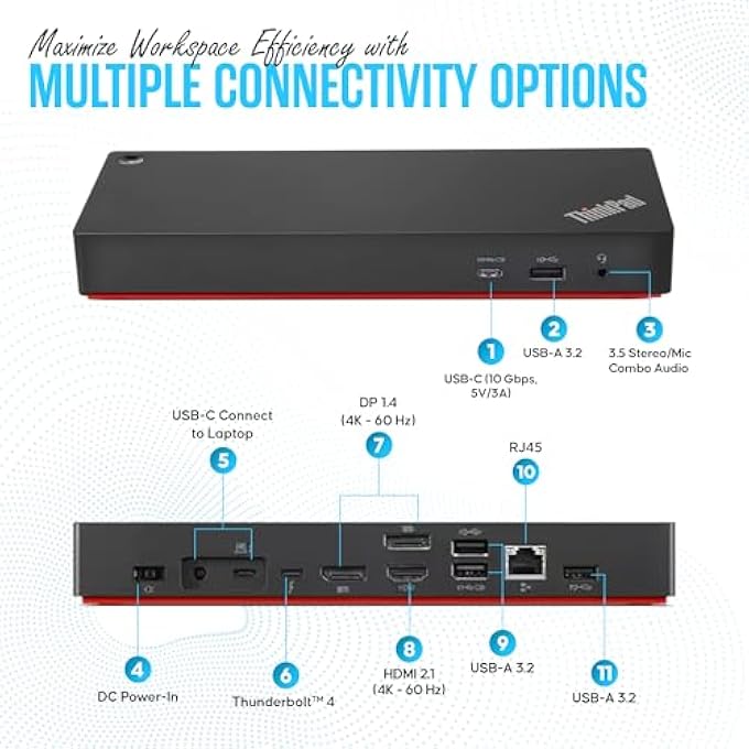 rayihni 40B00135US FOR LENOVO REPLACEMENT DOCKING STATION - THUNDERBOLT 4 DOCK - 1 YEAR WARRANTY - DOCKING STATION USB C WITH 135W, HDMI, DISPLAYPORT & USB-C TO C CABLES - Image 3