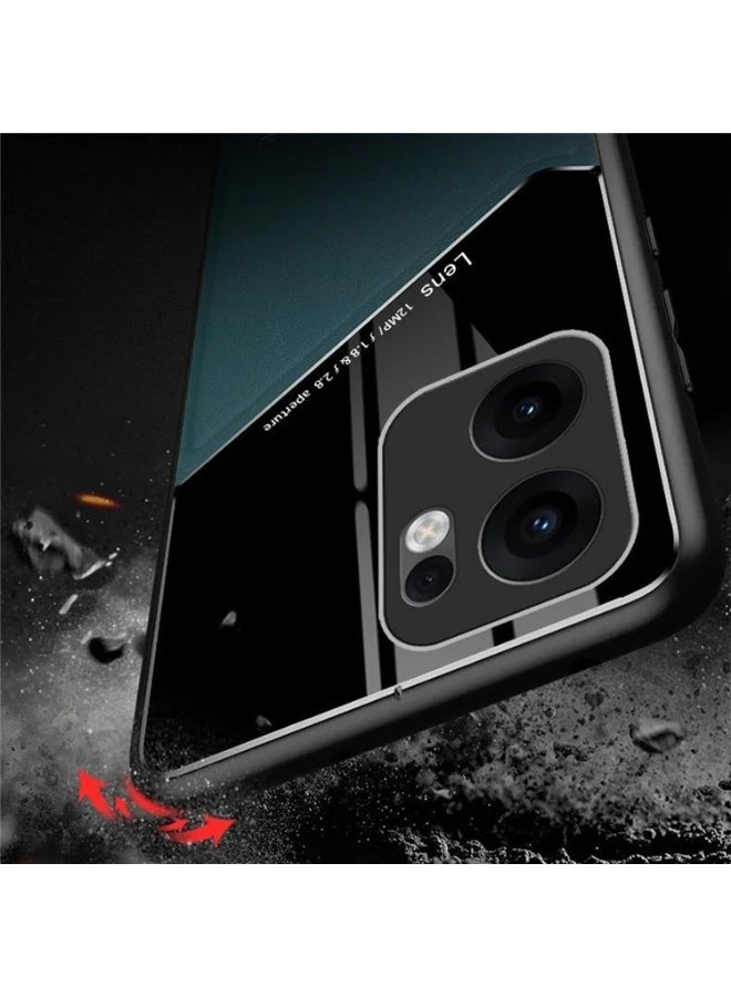Case Compatible With Oppo Reno 13F Cover Luxury Leather And Glass With Car Magnetic Holder Phone Cover Soft Frame Silicone - Green - Image 4