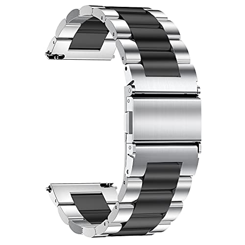 TStrap Metal Watch Band for Men - Black Silver Stainless Steel Watch Bands for Women - Brushed Solid Quick Release Smart Watch Strap Replacement Bracelet Clasp - 16mm 18mm 19mm 20mm 21mm 22mm 24mm - Image 1