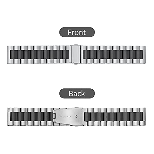 TStrap Metal Watch Band for Men - Black Silver Stainless Steel Watch Bands for Women - Brushed Solid Quick Release Smart Watch Strap Replacement Bracelet Clasp - 16mm 18mm 19mm 20mm 21mm 22mm 24mm - Image 2