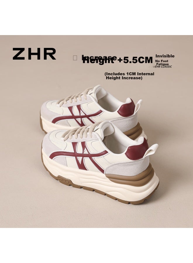 Zhr Thick Sole Dad Sneakers Women  Spring New Versatile Retro Sports Running Shoes Beige 38 - Image 5