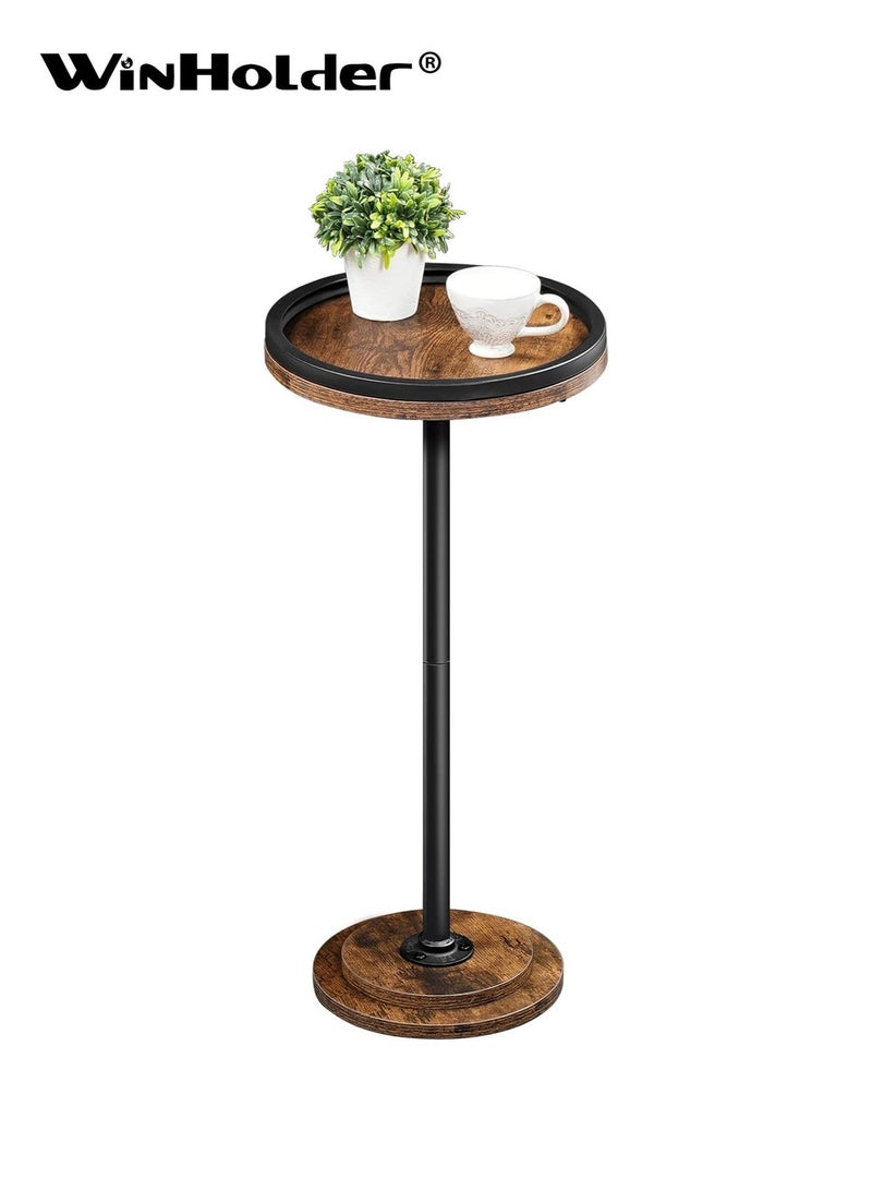 WinHolder Round Tall Side Table, Round Small Coffee Table, Retro Pedestal End Table for Living Room, Bedroom, Industrial Service Table for Small Spaces, Balcony, 30*30*65cm - Image 1