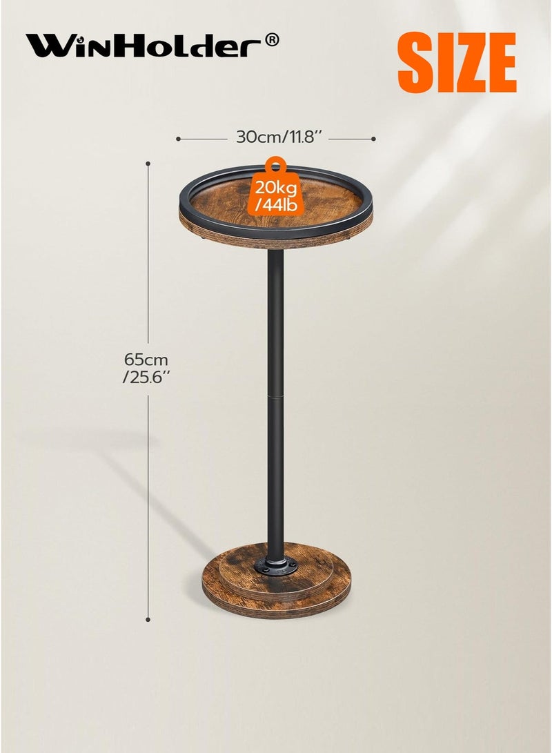 WinHolder Round Tall Side Table, Round Small Coffee Table, Retro Pedestal End Table for Living Room, Bedroom, Industrial Service Table for Small Spaces, Balcony, 30*30*65cm - Image 3