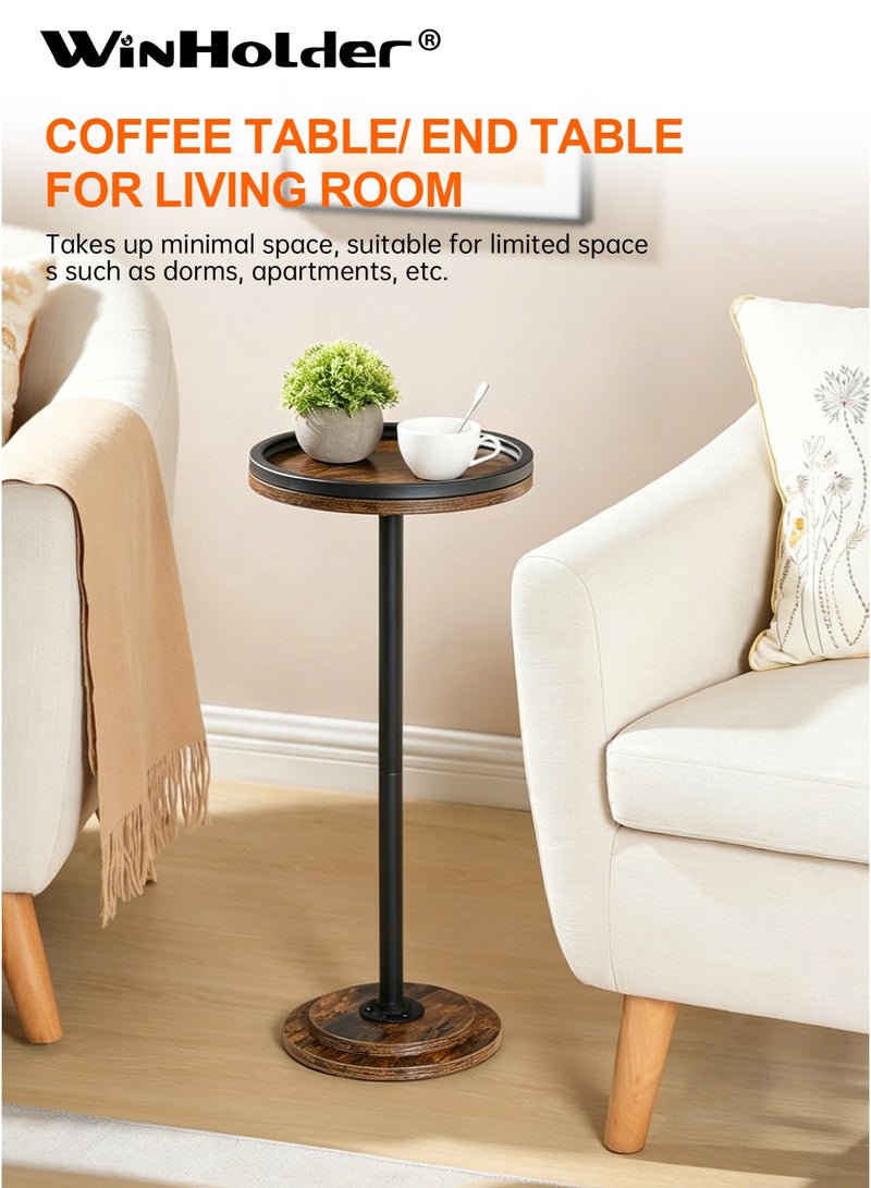 WinHolder Round Tall Side Table, Round Small Coffee Table, Retro Pedestal End Table for Living Room, Bedroom, Industrial Service Table for Small Spaces, Balcony, 30*30*65cm - Image 5