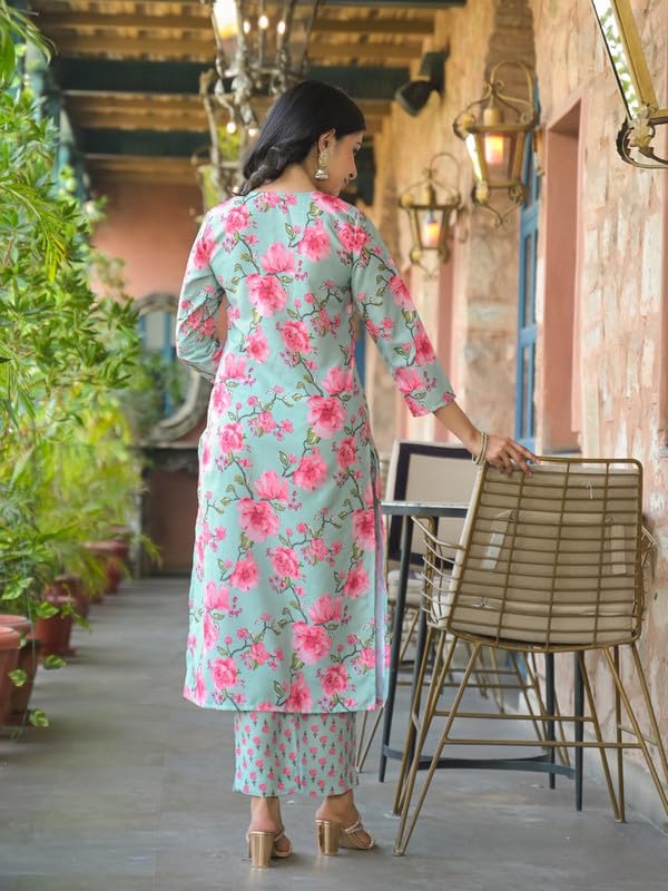 Vaamsi Women's Green Rayon Blend Floral Straight Printed Kurta Pants With Dupatta Set | Casual Straight Kurta Set For Women | Printed Salwar Suit For Women (VKSKD2323, M) - Image 4