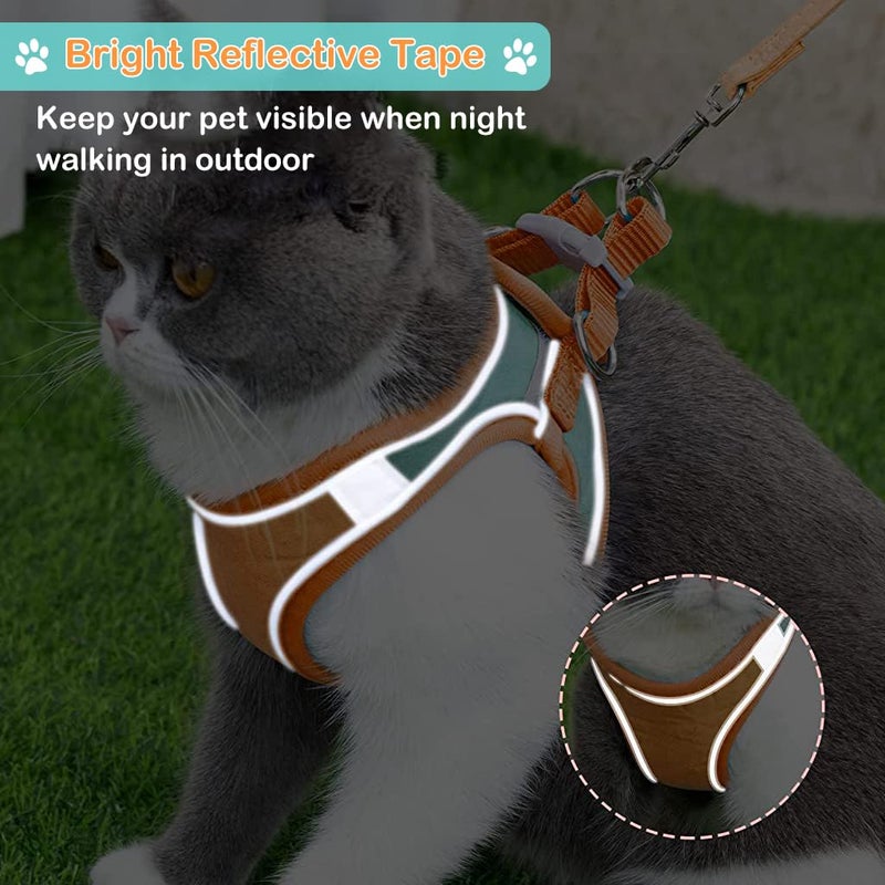 Qpets® Harness قطة مع حبل بطول 1.5م، حزام قطة قابل للتعديل، سترة قطة قابلة للتنفس مع شريط عاكس للسلامة، حبل قطة مع حزام لقطة وكلب صغير (M، برتقالي) - Image 5