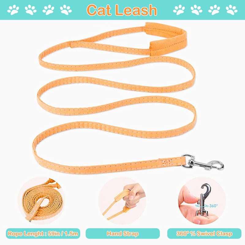 Qpets® Harness قطة مع حبل بطول 1.5م، حزام قطة قابل للتعديل، سترة قطة قابلة للتنفس مع شريط عاكس للسلامة، حبل قطة مع حزام لقطة وكلب صغير (M، برتقالي) - Image 4