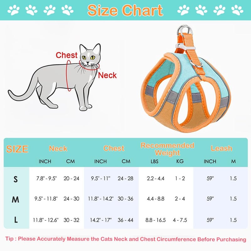 Qpets® Harness قطة مع حبل بطول 1.5م، حزام قطة قابل للتعديل، سترة قطة قابلة للتنفس مع شريط عاكس للسلامة، حبل قطة مع حزام لقطة وكلب صغير (M، برتقالي) - Image 3