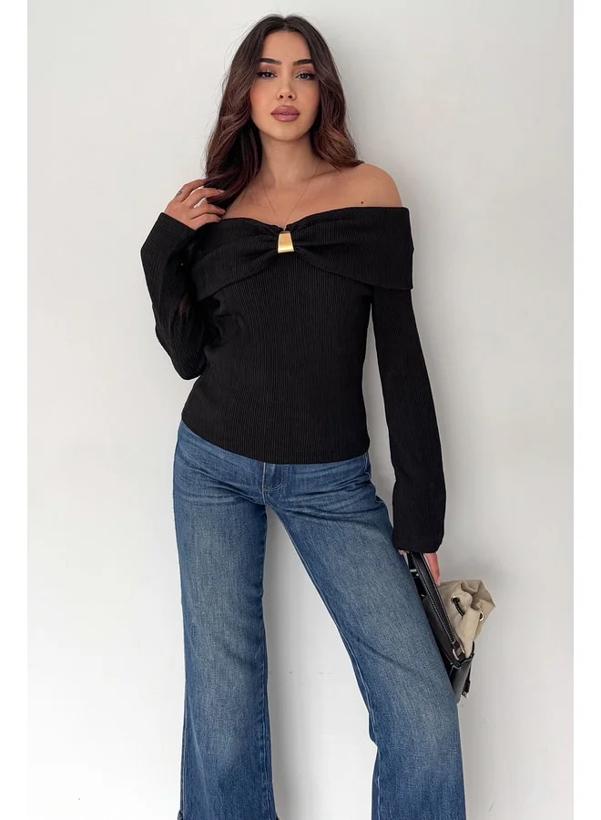 Noa Noa Women's Open Shoulder Buckle Detailed Blouse - Burgundy Charm