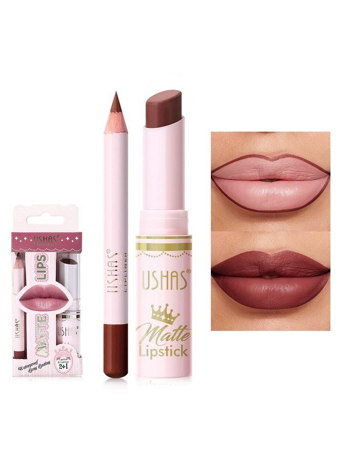 Ushas USHAS Lipstick and Lip Liner Combo Set 2 in 1 Waterproof Lipstick for Women Lip liner Set Long Lasting Lipstick, Matte Lipstick Pen with Lip Liner Set Makeup Kits (S7, Pack of 1) - Image 1