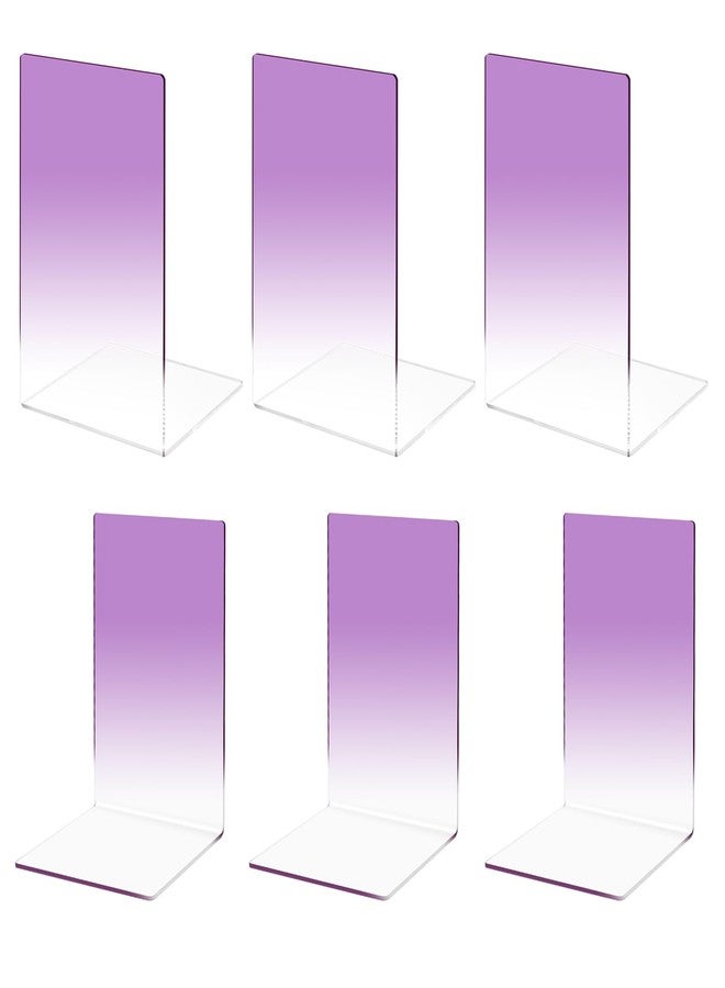 Honagu Book Ends, Acrylic Bookends, Clear Book Ends for Shelves, Desk Book Organizer, Book Holder Stand Decorative for Heavy Books, CDs, Video Games (3 Pair/6Pieces, Gradient Purple) - Image 1