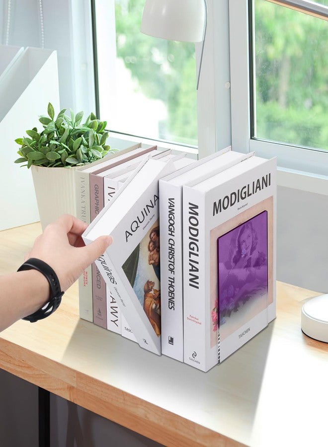 Honagu Book Ends, Acrylic Bookends, Clear Book Ends for Shelves, Desk Book Organizer, Book Holder Stand Decorative for Heavy Books, CDs, Video Games (3 Pair/6Pieces, Gradient Purple) - Image 3