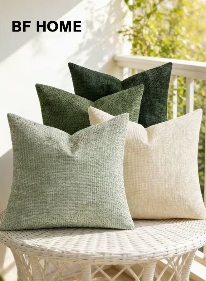 BF HOME Set of 4 in Green Tones 45x45 cm Velvet-Like Chenille Cushion Covers – Soft, Durable, Invisible Zipper, Solid Color Throw Pillow Cases for Sofa - Image 2