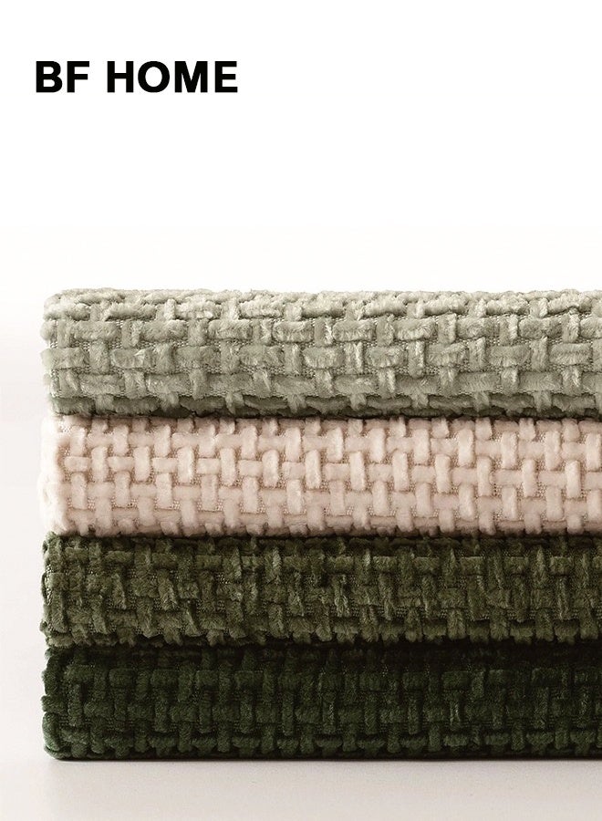 BF HOME Set of 4 in Green Tones 45x45 cm Velvet-Like Chenille Cushion Covers – Soft, Durable, Invisible Zipper, Solid Color Throw Pillow Cases for Sofa - Image 5