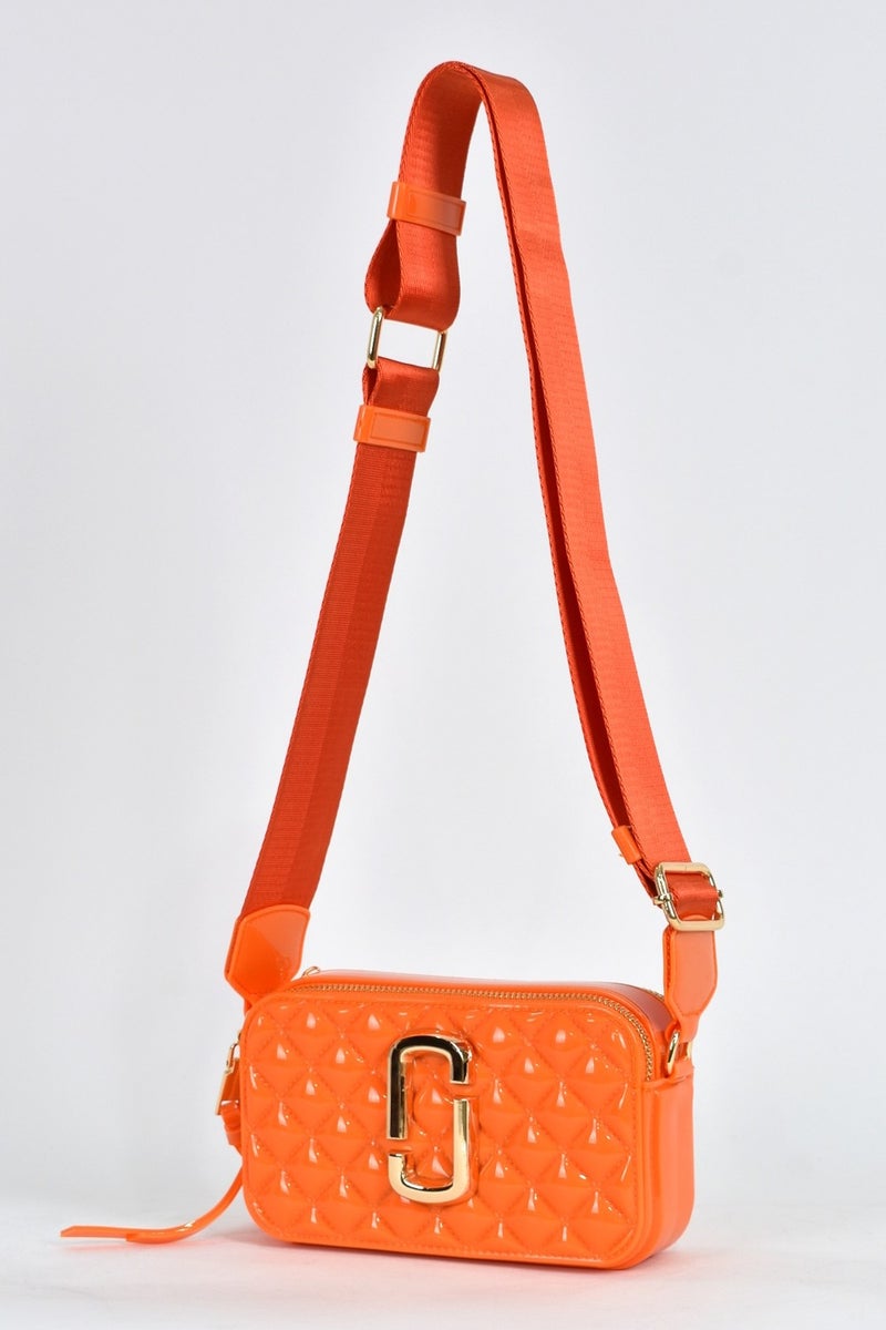 Elatae Women's Silicone Crossbody Bag with Column Shoulder Strap Orange 26398  - Image 3