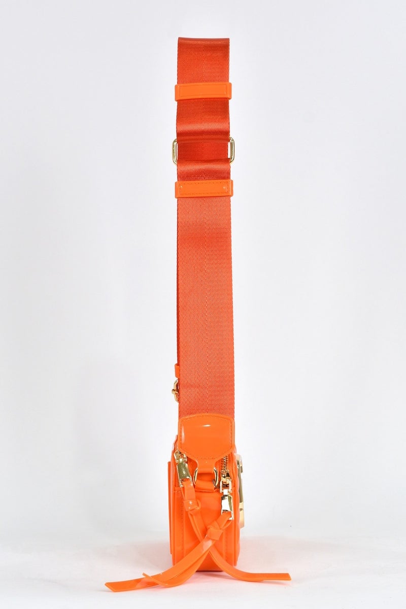 Elatae Women's Silicone Crossbody Bag with Column Shoulder Strap Orange 26398  - Image 4