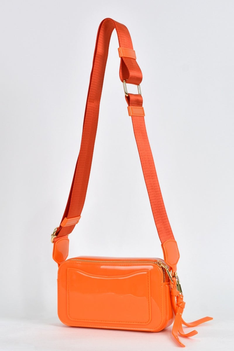 Elatae Women's Silicone Crossbody Bag with Column Shoulder Strap Orange 26398  - Image 5