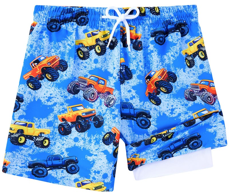 ZenGents Toddler Boys Swim Trunks Swim Shorts Little Boys Bathing Suit 4T Swimsuit Boy Swimwear Quick Dry Swimming Trunks Monster Truck - Image 1