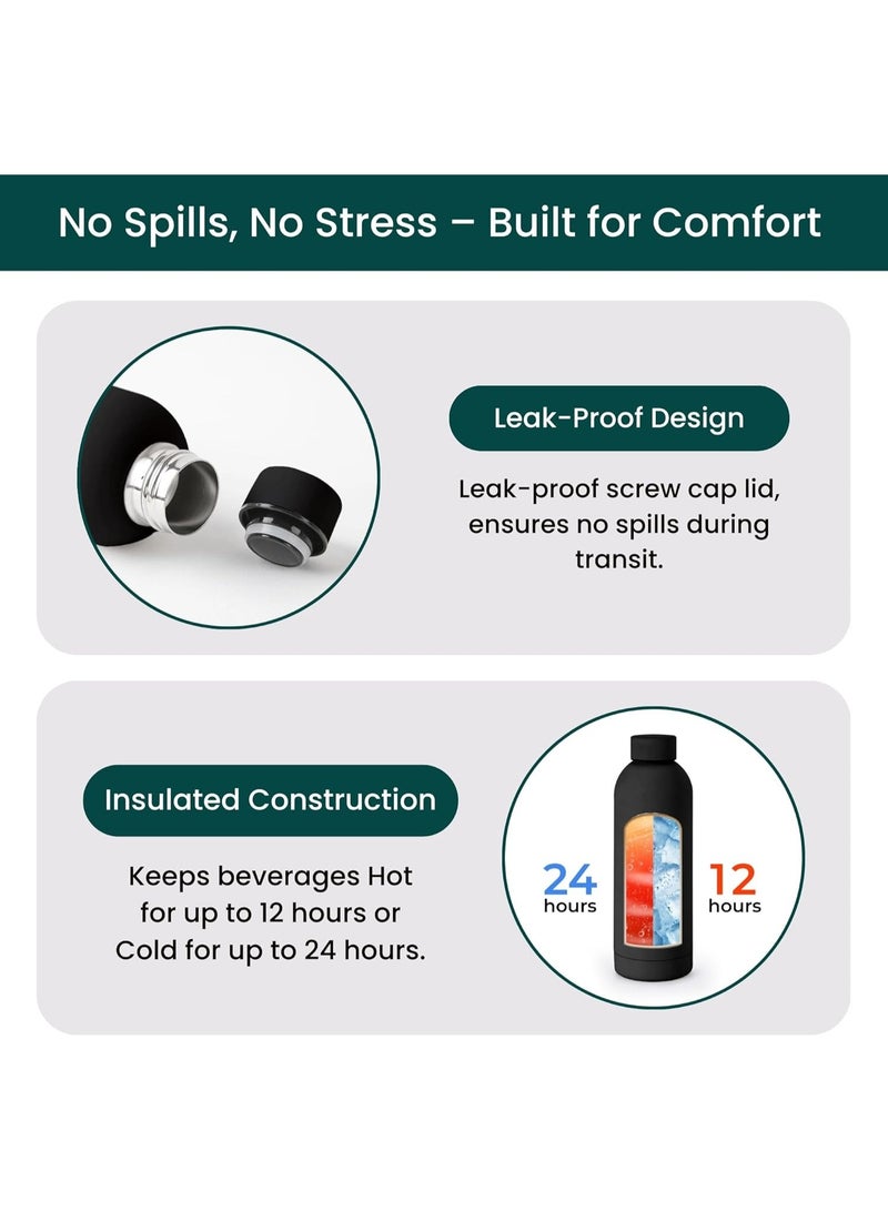 Smooth Stainless Steel Thermos 500ml - Double-walled insulation keeps hot and cold drinks like hot chocolate and iced coffee, leak-proof airtight lid, comfortable grip, stylish matte design, lightweight and portable, perfect for use at home, office, travel, car and outdoor activities - Image 5