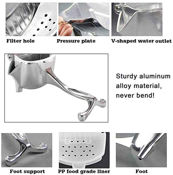 Nikrim Juicer Nikrim Manual Hand Press Fruit Juicer Heavy Quality Metal Aluminum alloy Juicer with Detachable Lever and Removable Silver Color Aluminium - Image 3