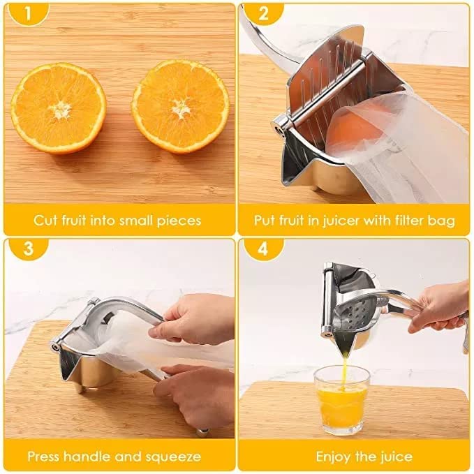 Nikrim Juicer Nikrim Manual Hand Press Fruit Juicer Heavy Quality Metal Aluminum alloy Juicer with Detachable Lever and Removable Silver Color Aluminium - Image 5