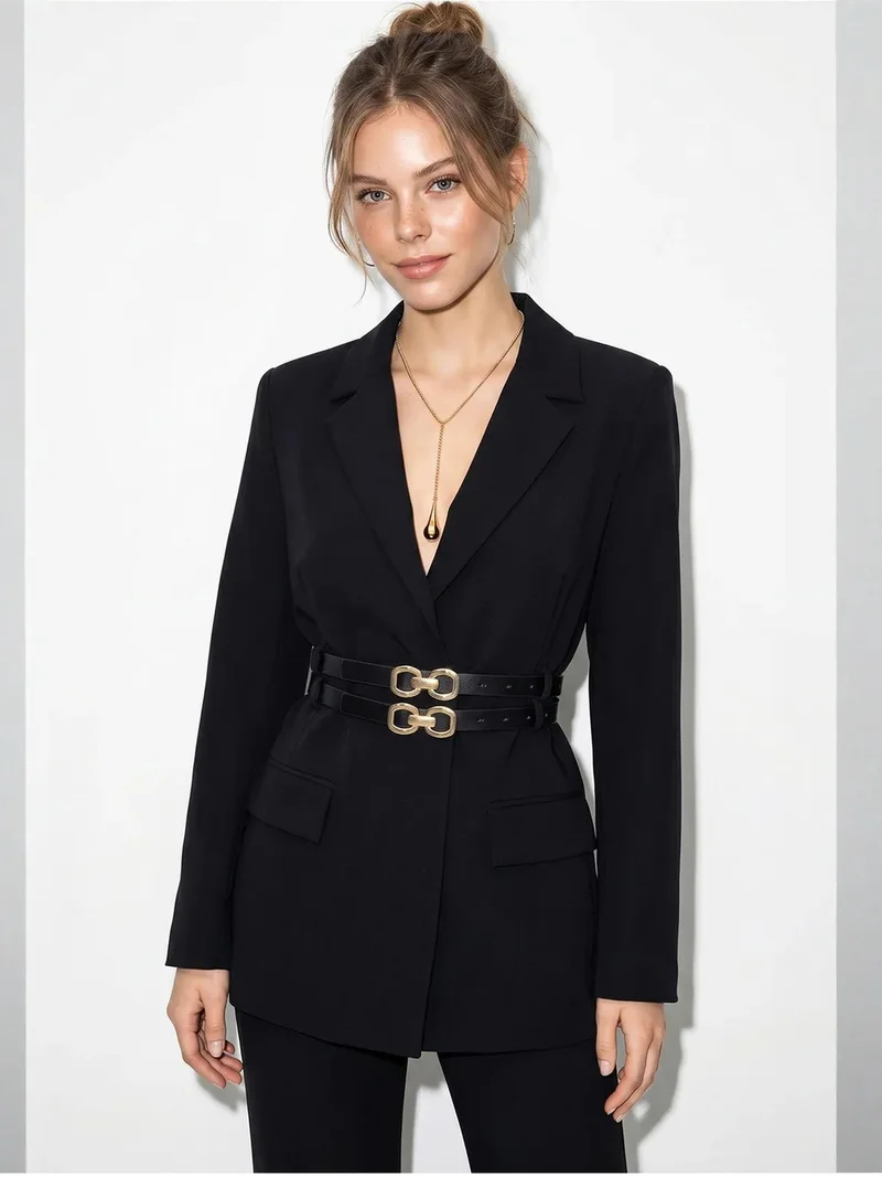 Bianco Lucci LUCCI Long Crepe Blazer With Patch Detail