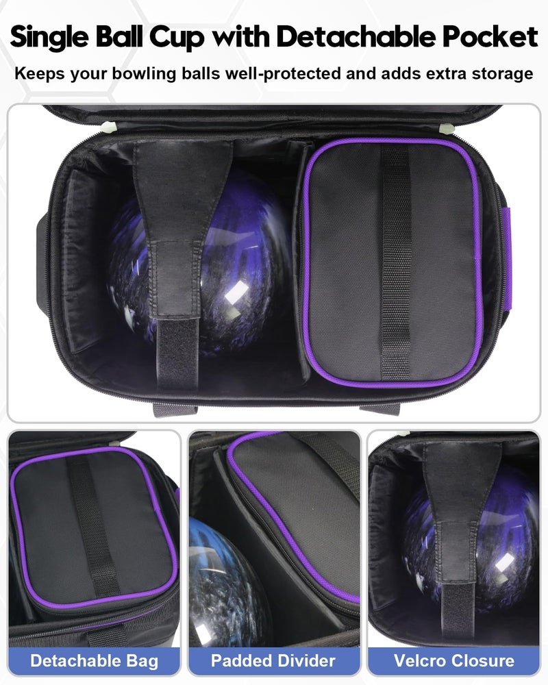 DREAMZA Single Bowling Ball Bag with Wheels, Deluxe Rolling Bowling Bags 1 Ball and Shoes Pocket w/Molded BallCup, Bonus Storage Bag, 40" Retractable Handle - Large 1 Ball Bowling Bags with Wheels - Image 3