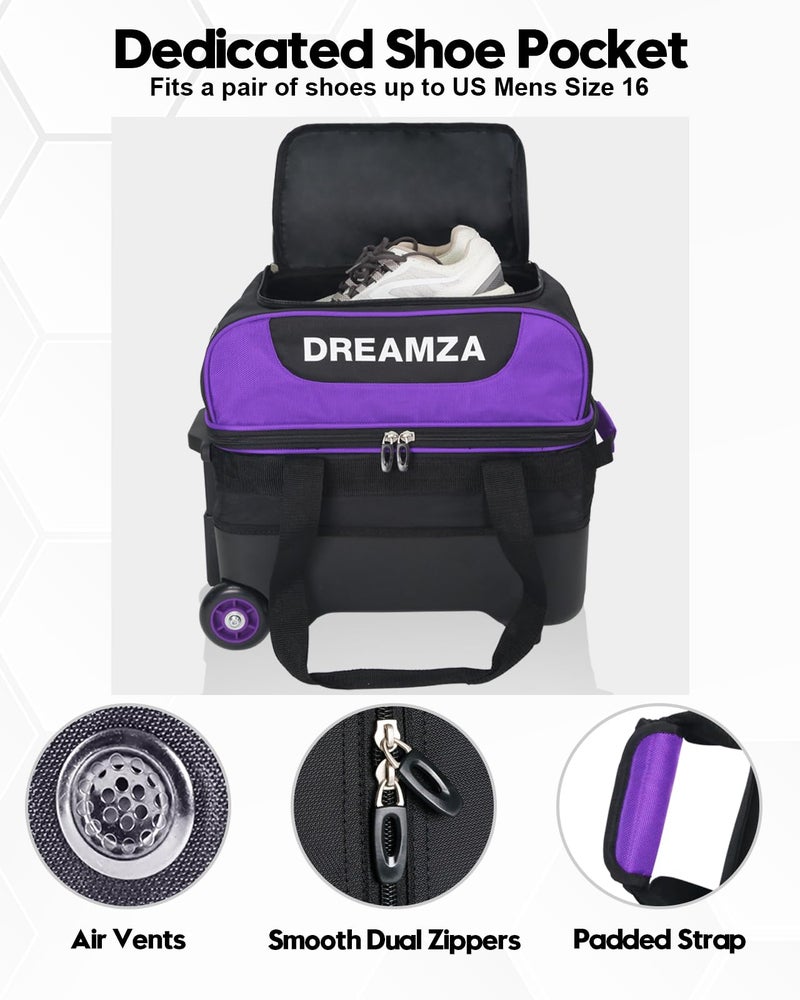 DREAMZA Single Bowling Ball Bag with Wheels, Deluxe Rolling Bowling Bags 1 Ball and Shoes Pocket w/Molded BallCup, Bonus Storage Bag, 40" Retractable Handle - Large 1 Ball Bowling Bags with Wheels - Image 4