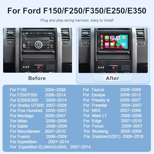 Podofo راديو سيارة 2G+64G لسيارات فورد F150/F250/F350/E250/E350 Edge Fusion Explorer مع وايرلس كار بلاي أندرويد أوتو، شاشة تعمل باللمس 7 بوصة HD بلوتوث/GPS/WiFi/FM/SWC/USB/كاميرا خلفية HD - Image 2